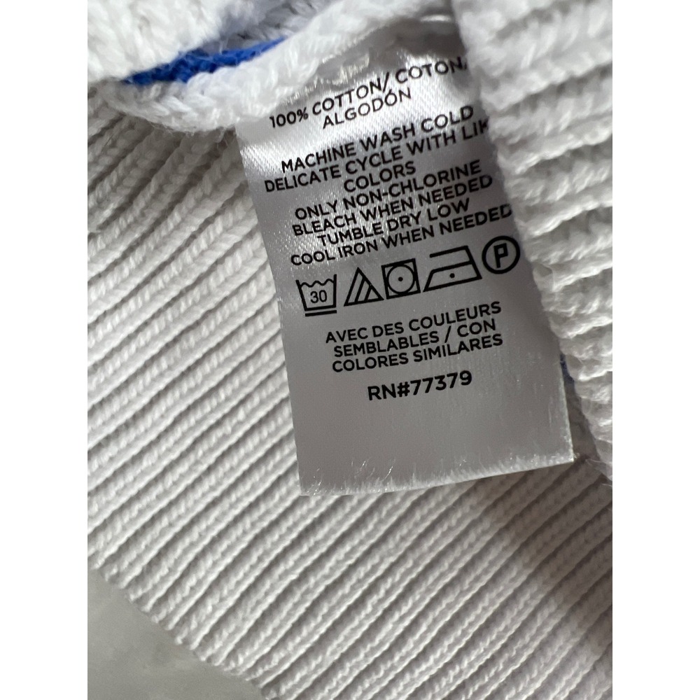 Ann Taylor Pullover Cropped Sweater Womens Medium White Blue Leaf Cotton Knit - Picture 3 of 8
